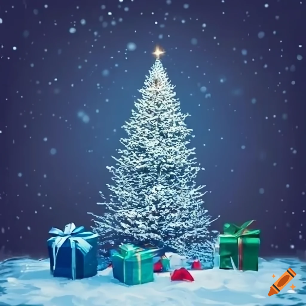 Christmas tree with snow and presents surrounded by lab equipment