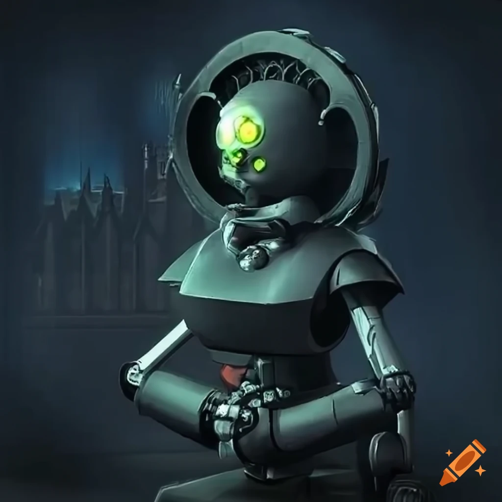 Pristine domestic robot servant in gothic fortified mansion in the style of 40k on Craiyon