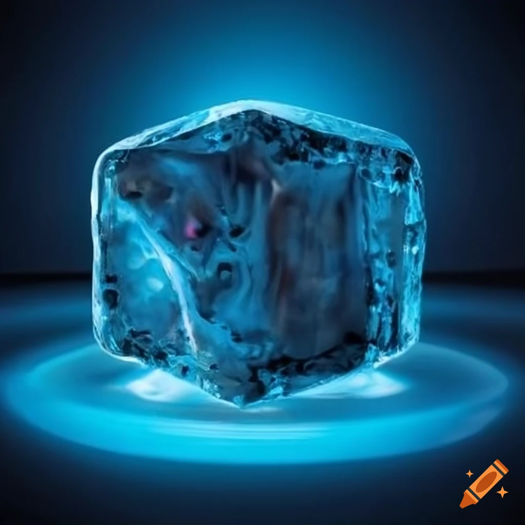 Gelatinous cube with a glowing blue gem surrounded by fleshy tissue