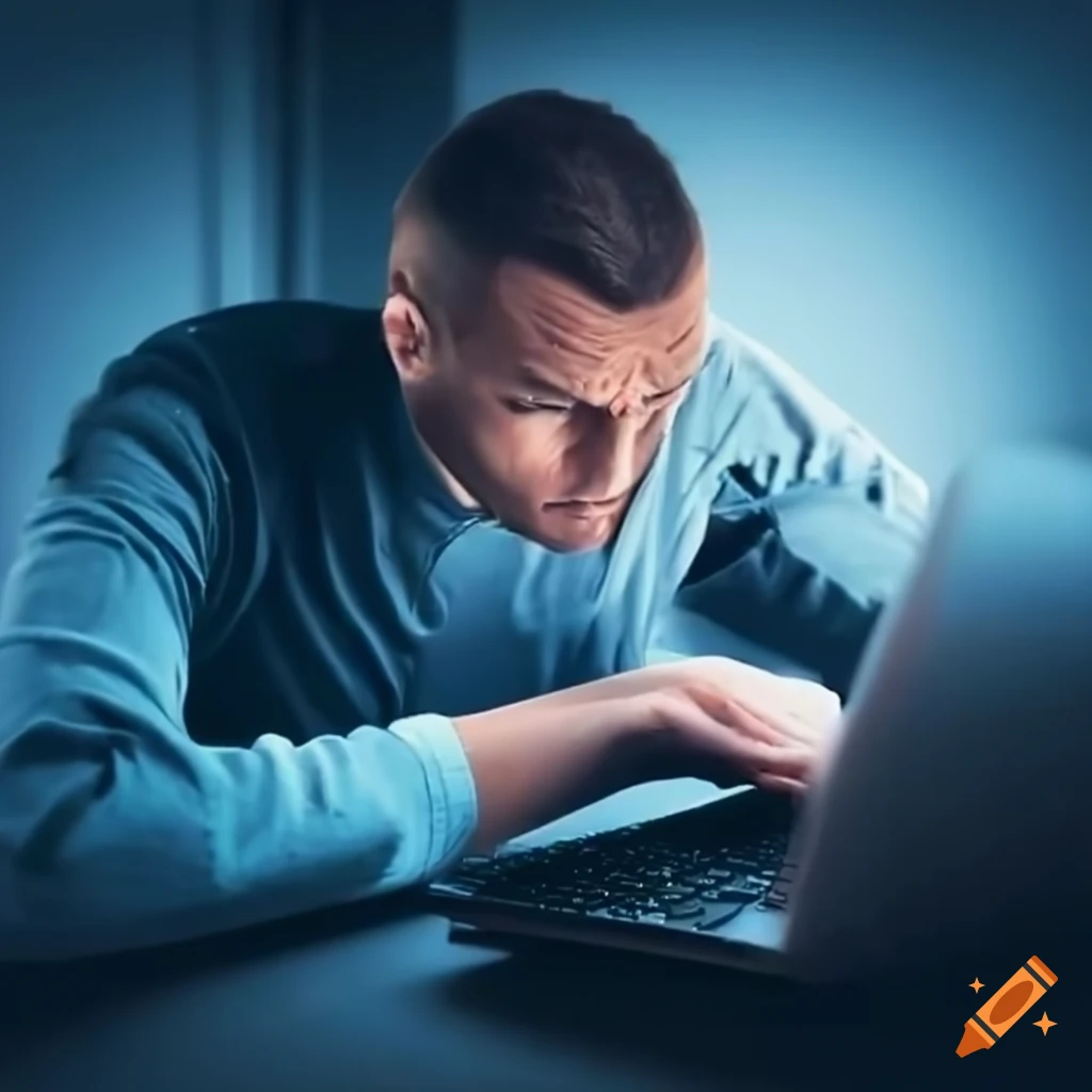 Focused coder typing intensely on a computer on Craiyon