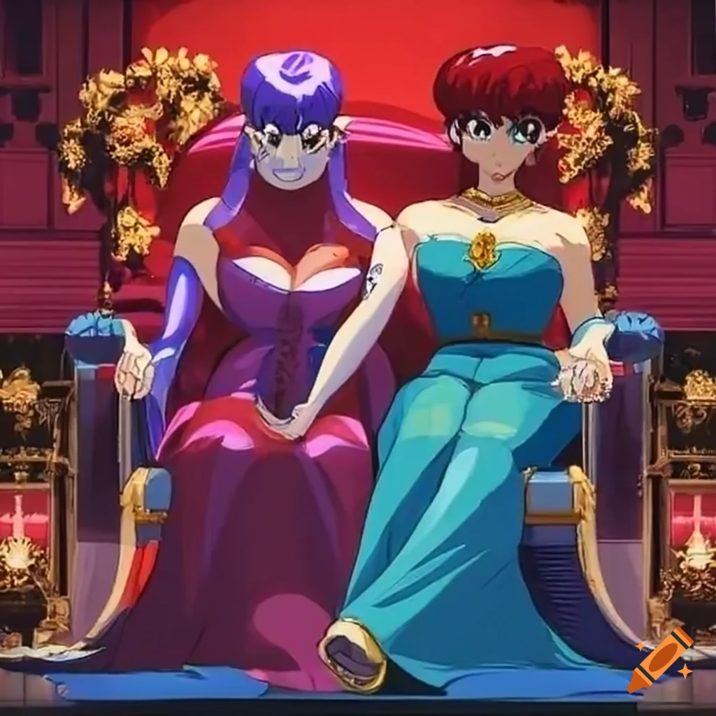 Jessica Rabbit and Ranma in an extravagant setting under dramatic theater lights