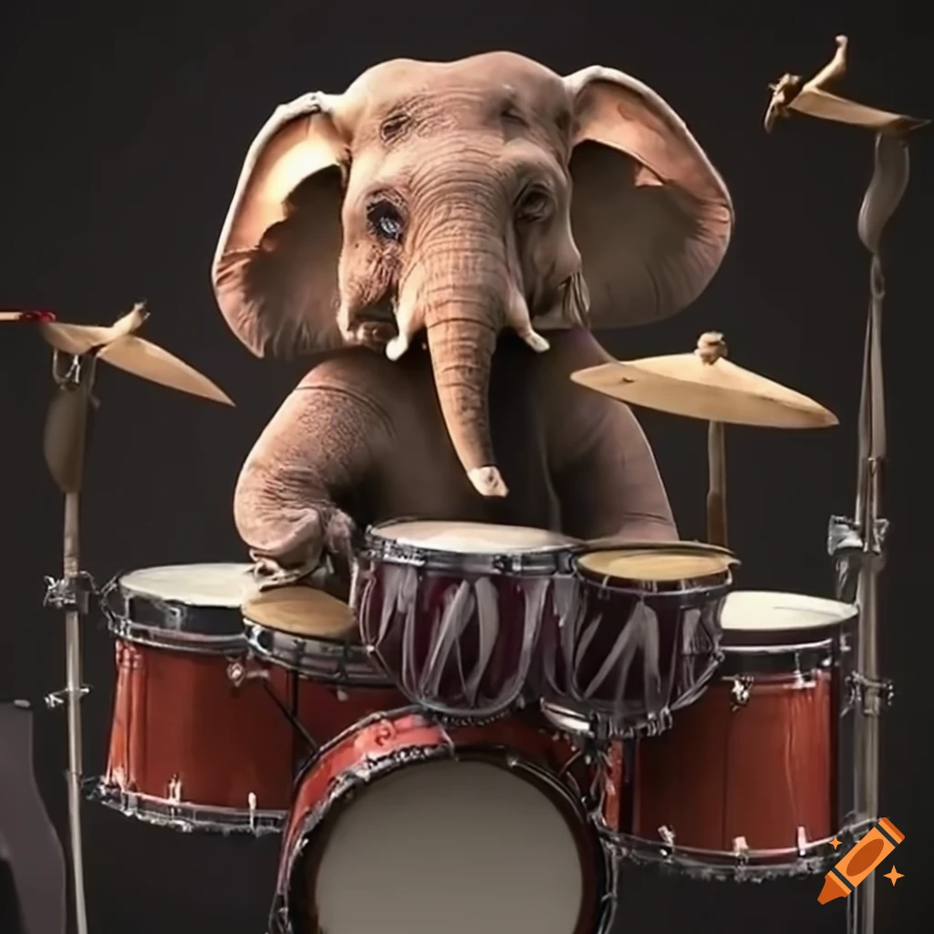 Elephant playing the drum set