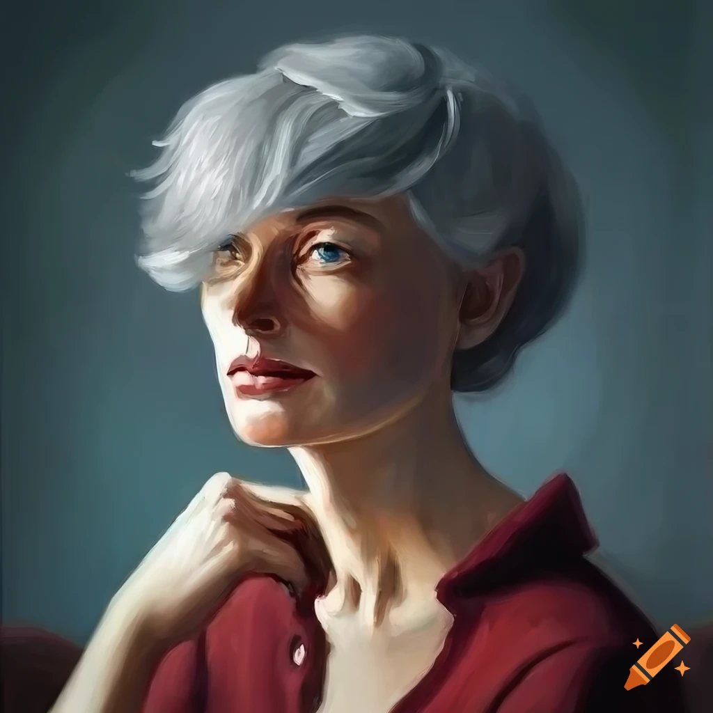 Moody oil painting of a beautiful 40-year-old woman in a vintage style ...