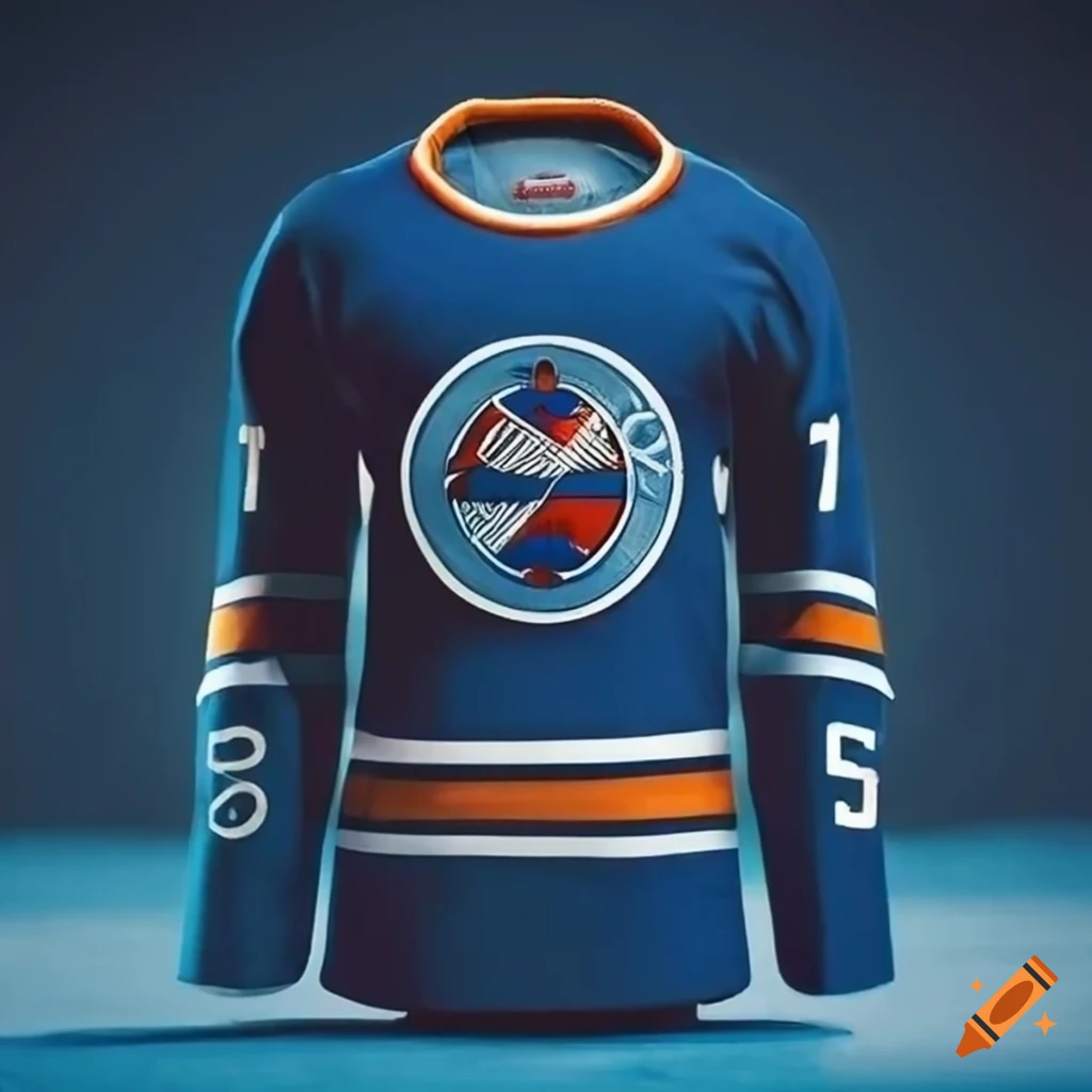 Blue and white ice hockey jersey