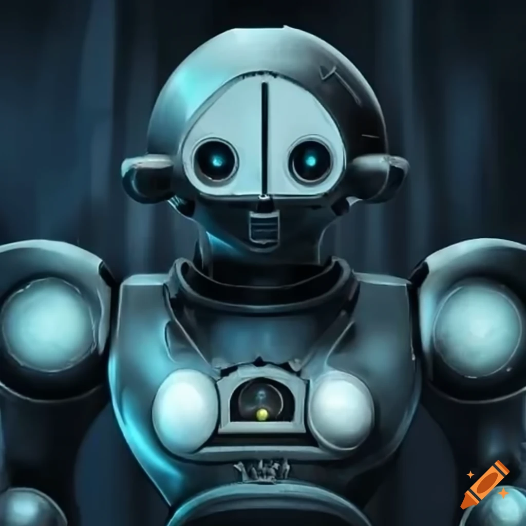 Domestic robot servant in gothic fortified mansion with a 40k style on