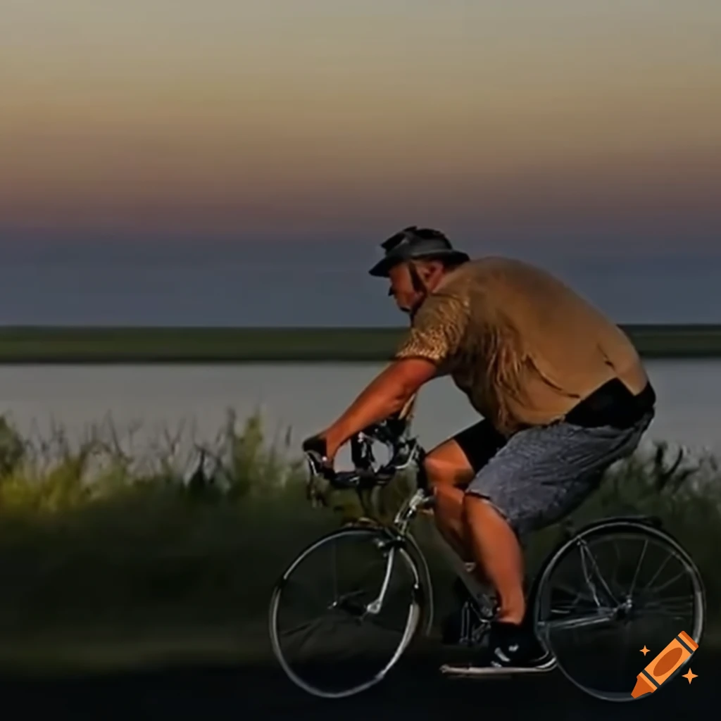 Satirical illustration of Trump biking near alligators