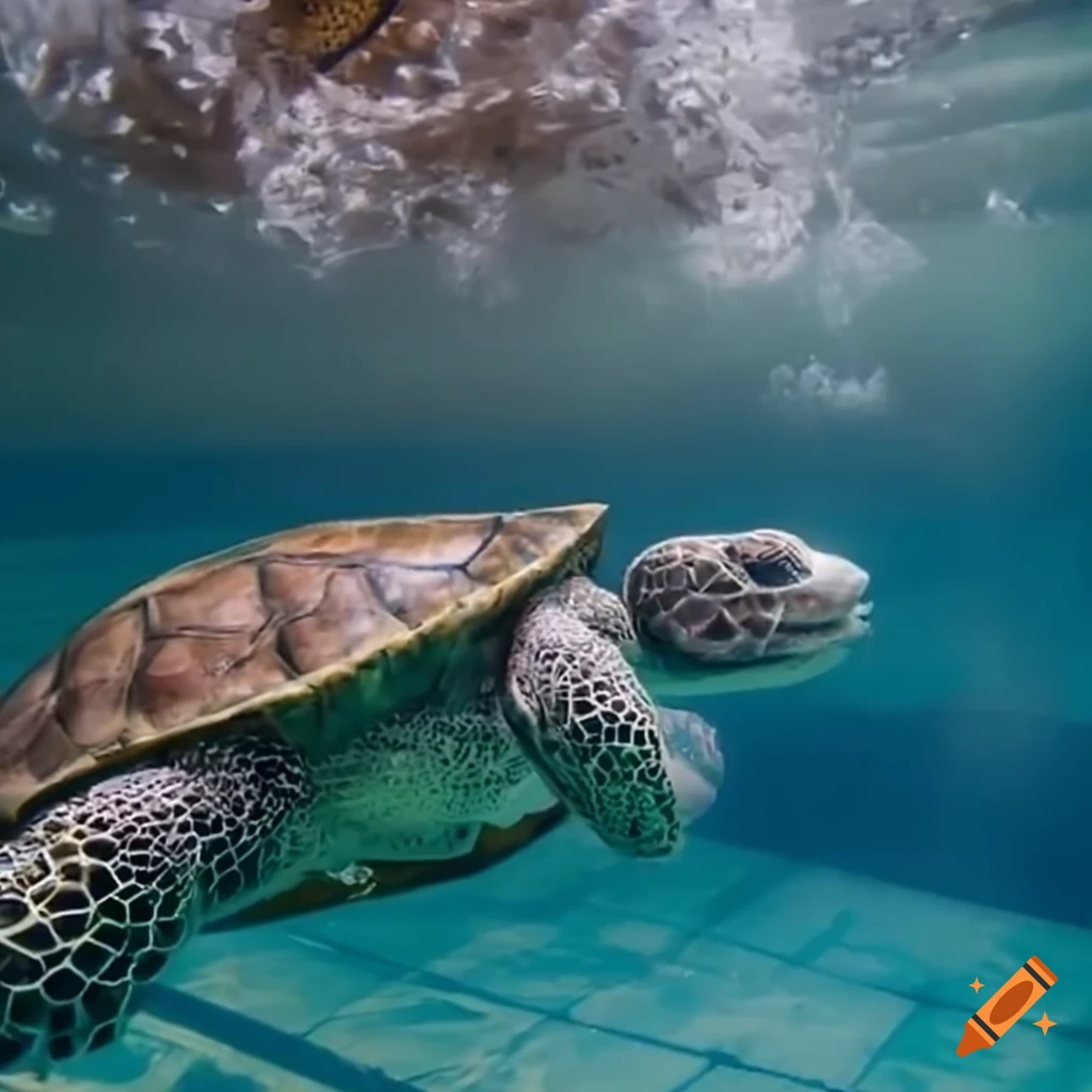 Underwater basketball championship with people and turtles