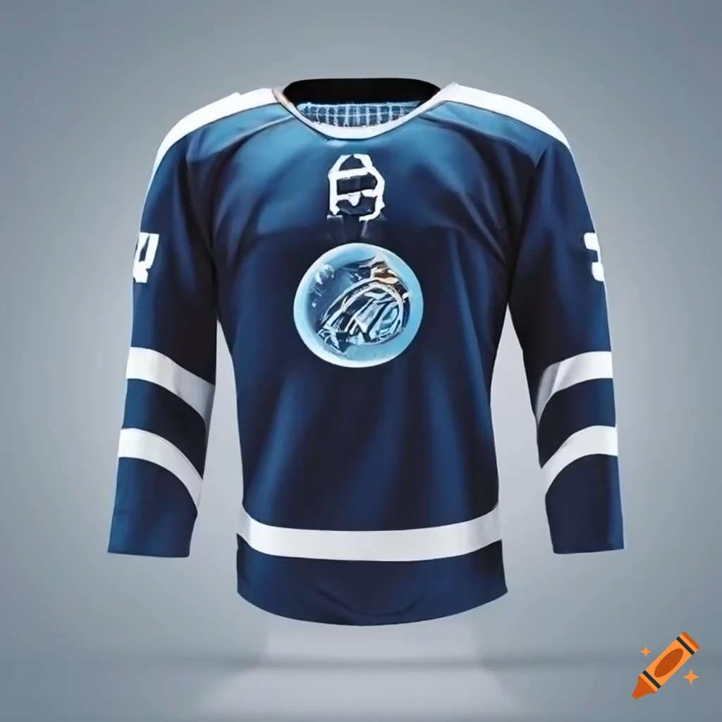Dark blue and white ice hockey jersey