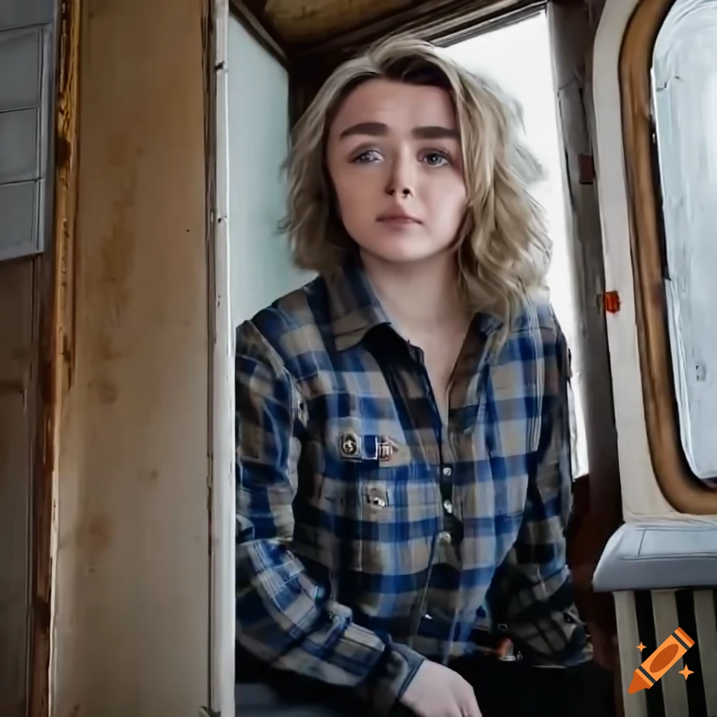 Actress maisie williams lookalike with messy hair and country plaid ...