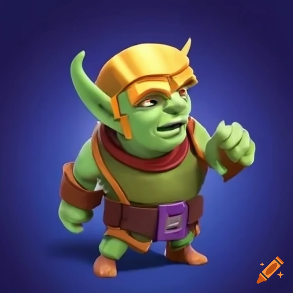 Tiny goblin with big goggles running in Clash Royale style