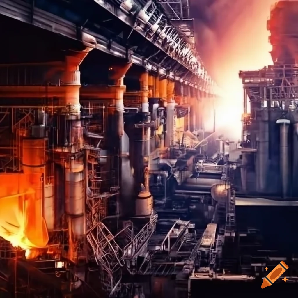 Powerful industrial steel mill factory megastructure superstructure