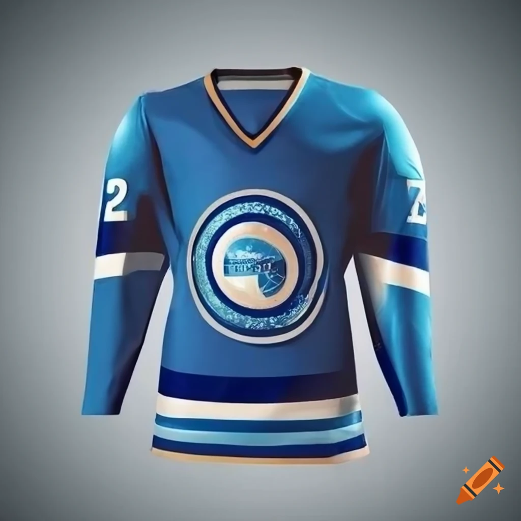 Blue and white ice hockey jersey
