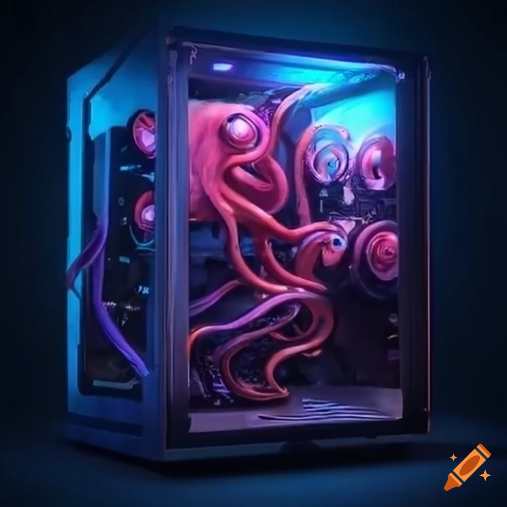 Octopus inside a gaming pc case