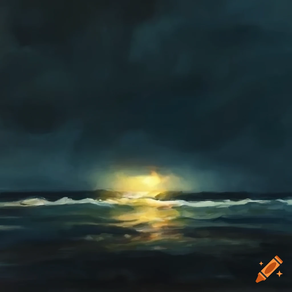 Stormy waves in the style of Edward Hopper with brighter tones