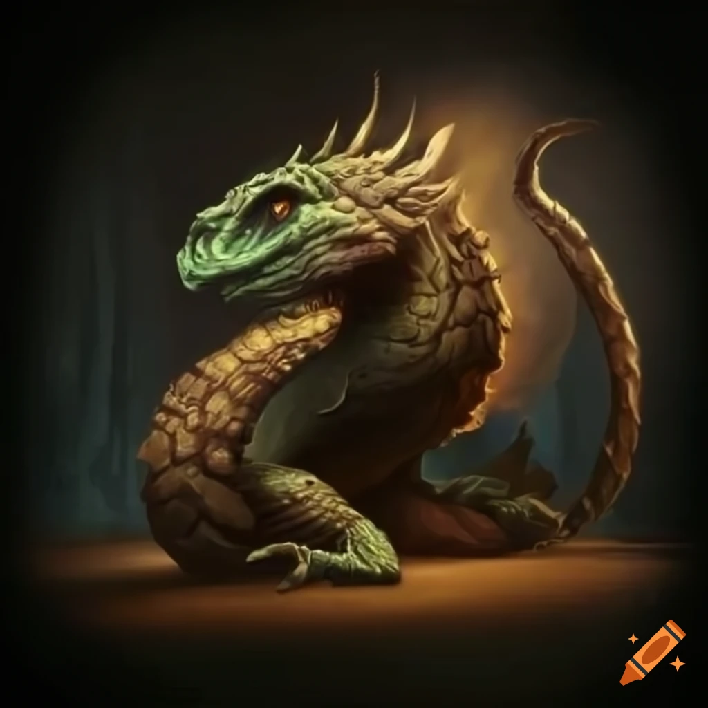 Stone labyrinth in a fantasy world with a stone basilisk