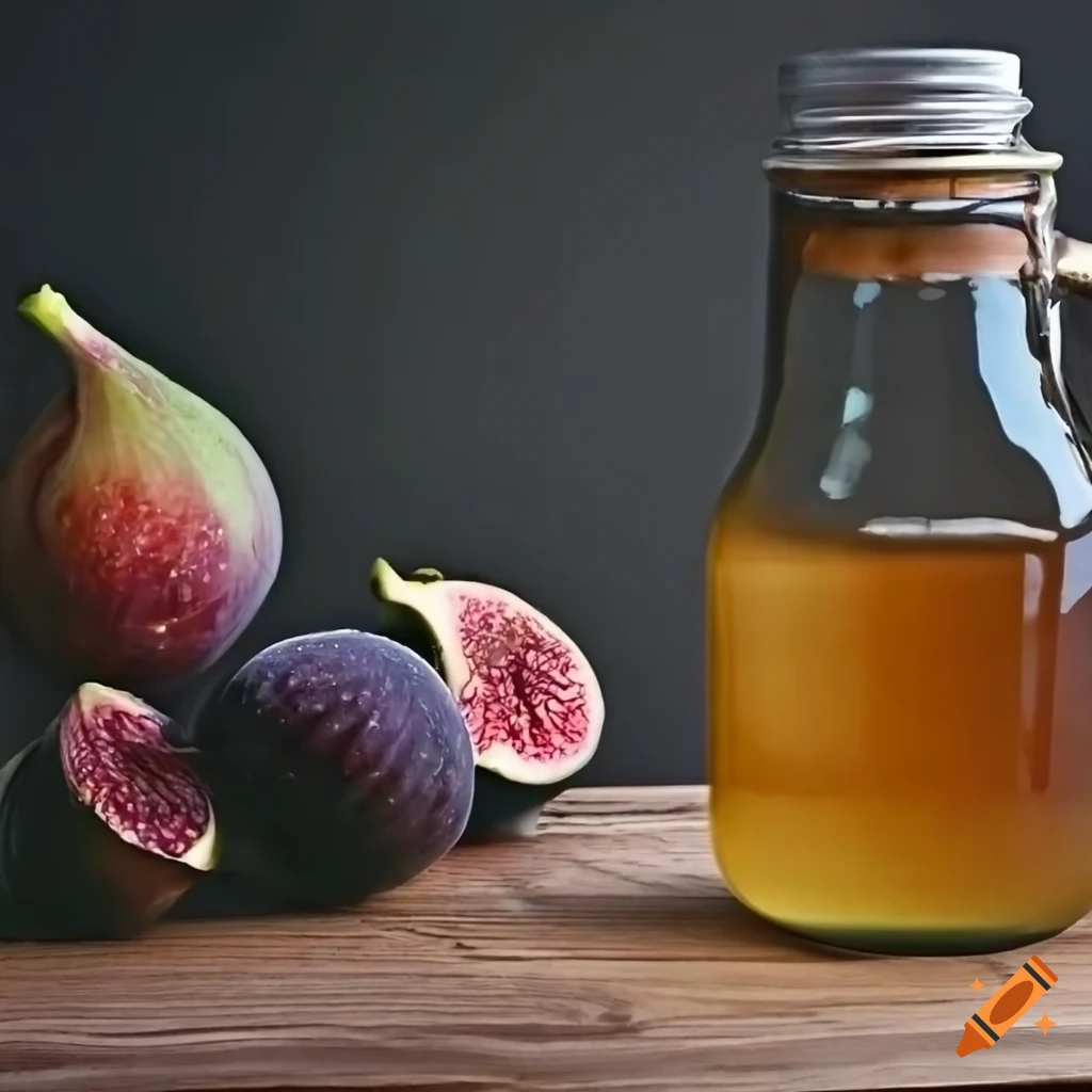 Kombucha jar, greek mountain tea, and figs on a wooden table