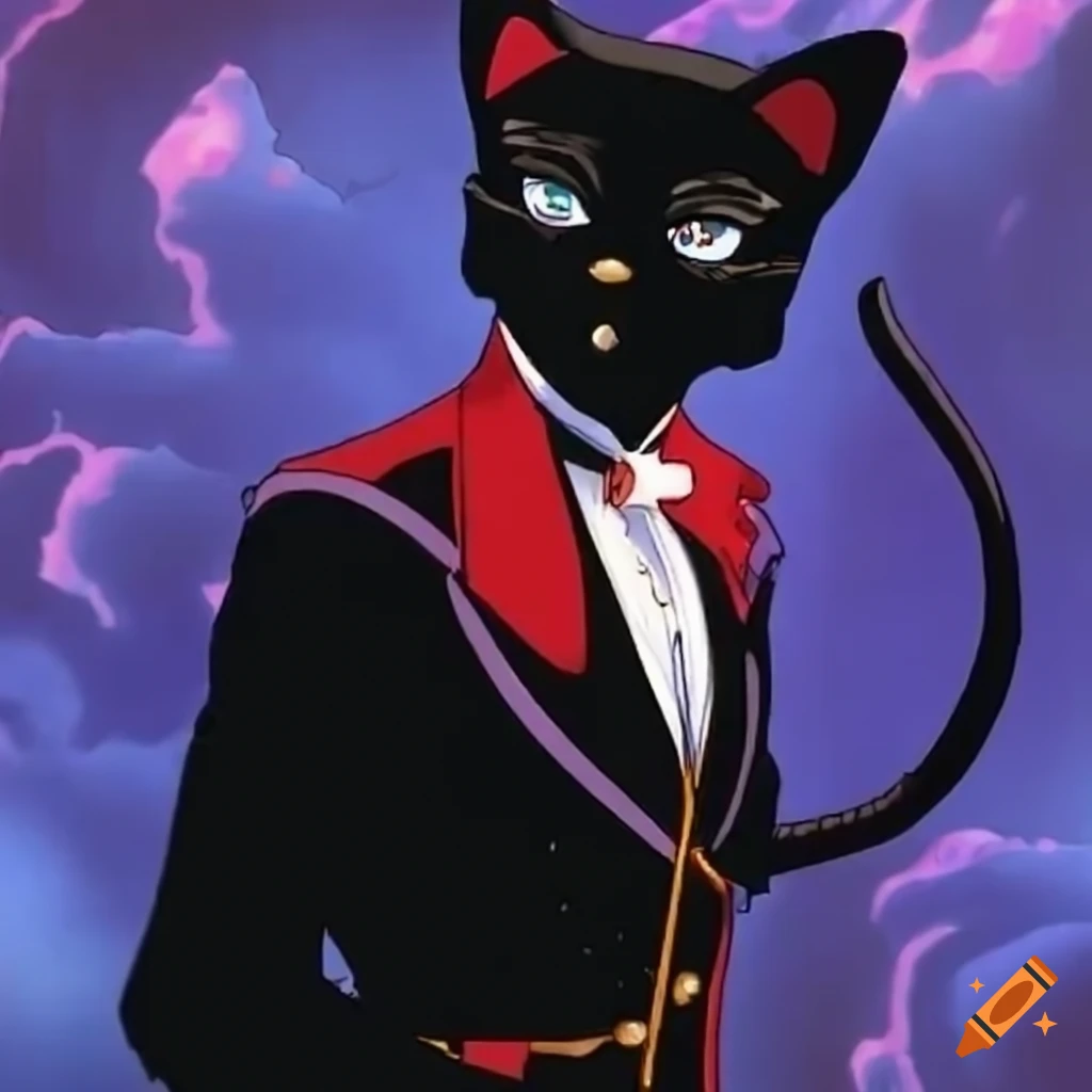 Black cat tuxedo mask from 90s anime on Craiyon