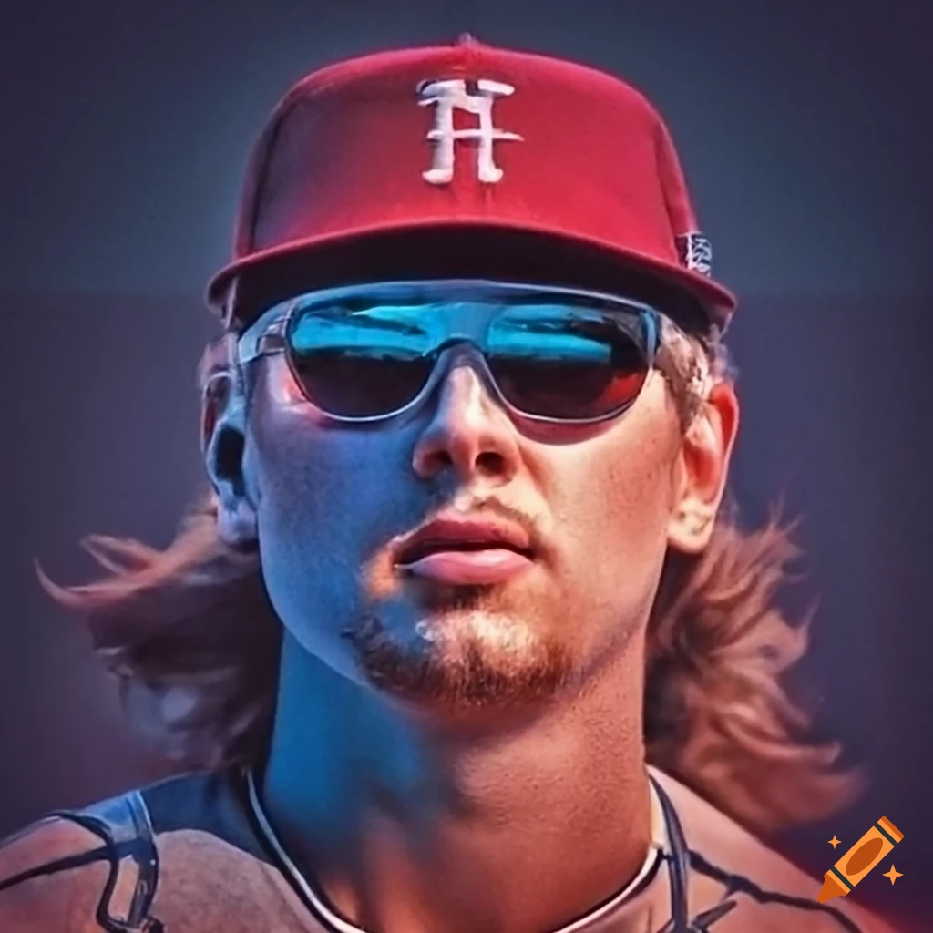 Baseball pitcher with a mullet and sunglasses on Craiyon