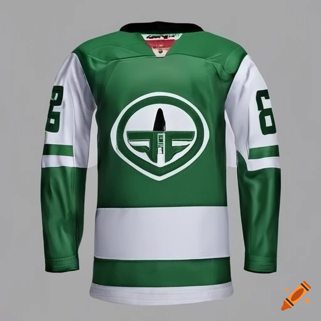 Green, white, and black ice hockey jersey