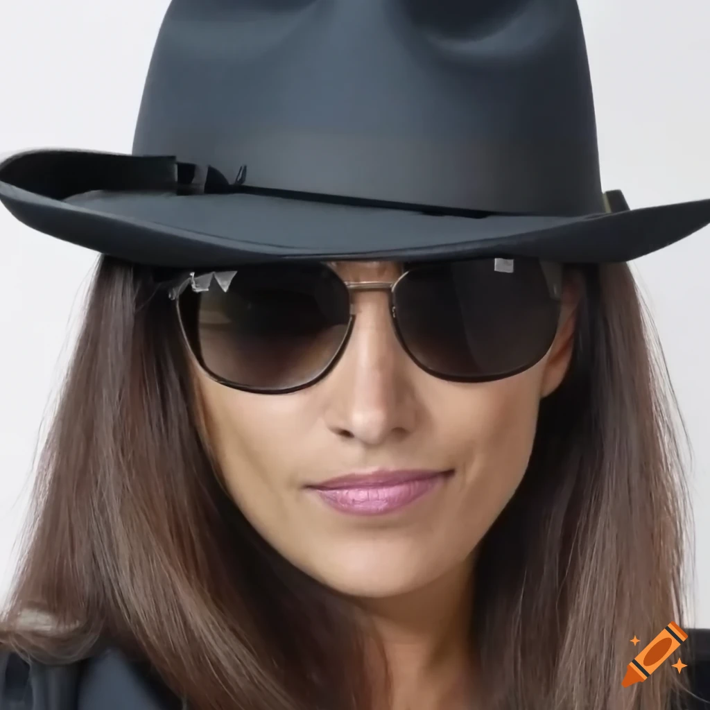 Serious italian woman with a black fedora and sunglasses
