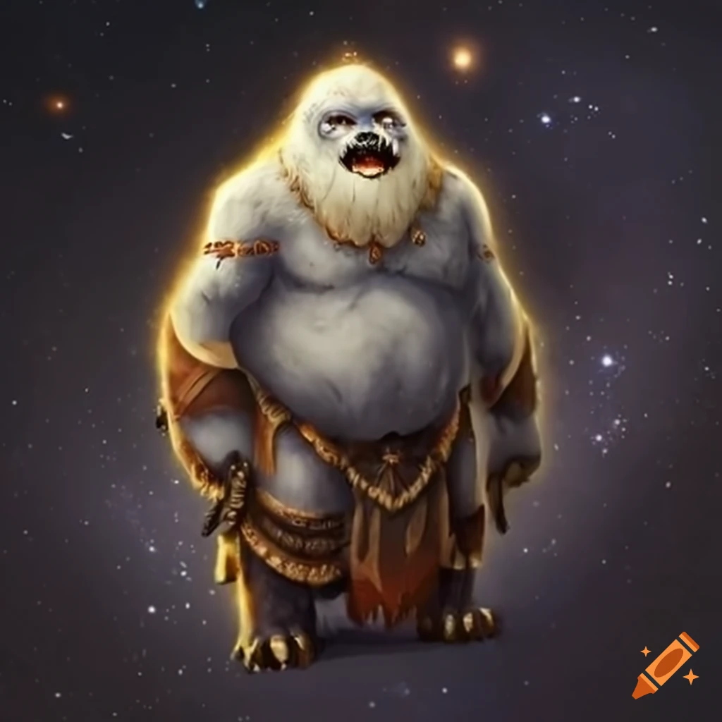 Shaman with yeti features gazing at the stars