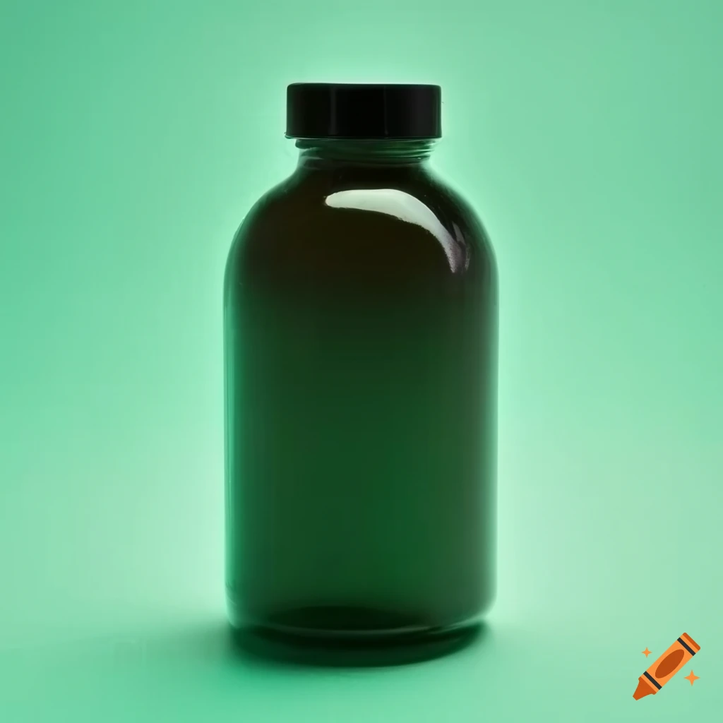 Plastic pill bottle with pills on light green background