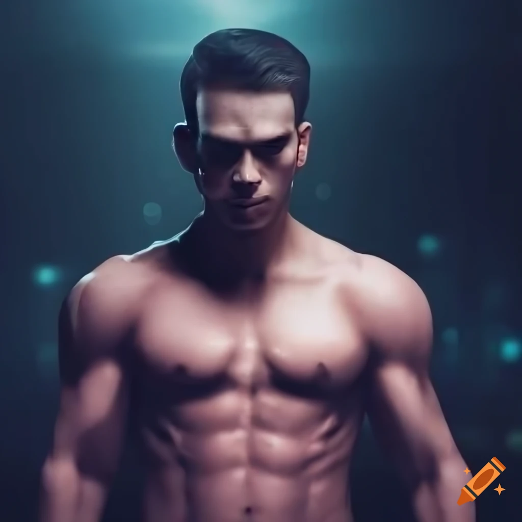 Hyper-detailed close-up of a handsome fighter with metallic fingers in a futuristic city at night