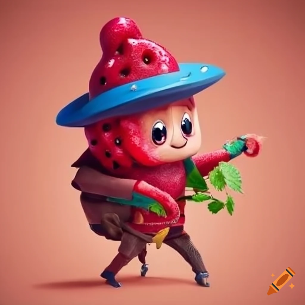 Adventurous character with berryinspired hat and grappling hook on Craiyon