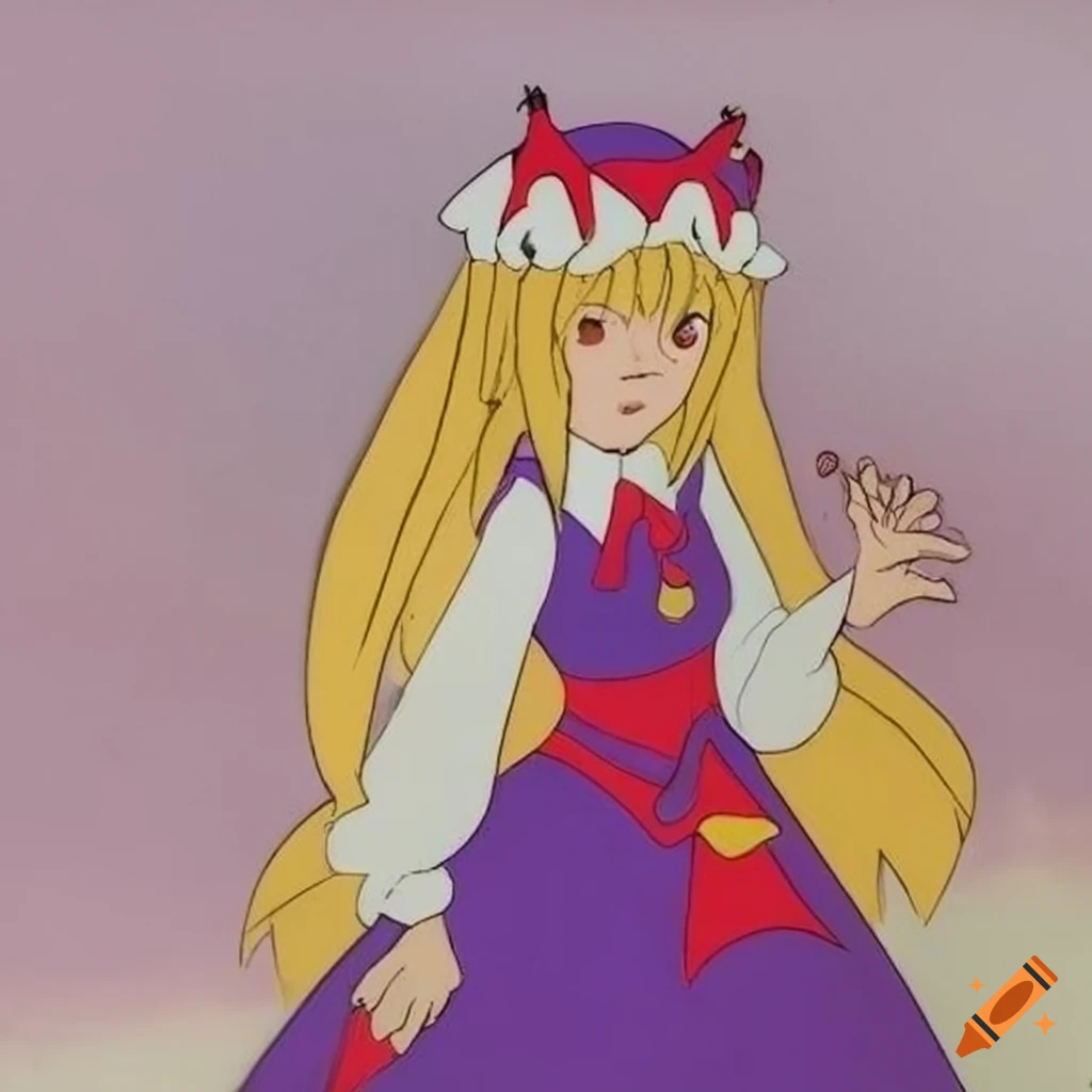 Yukari Yakumo in 1960s Disney style cartoon, hand painted cel