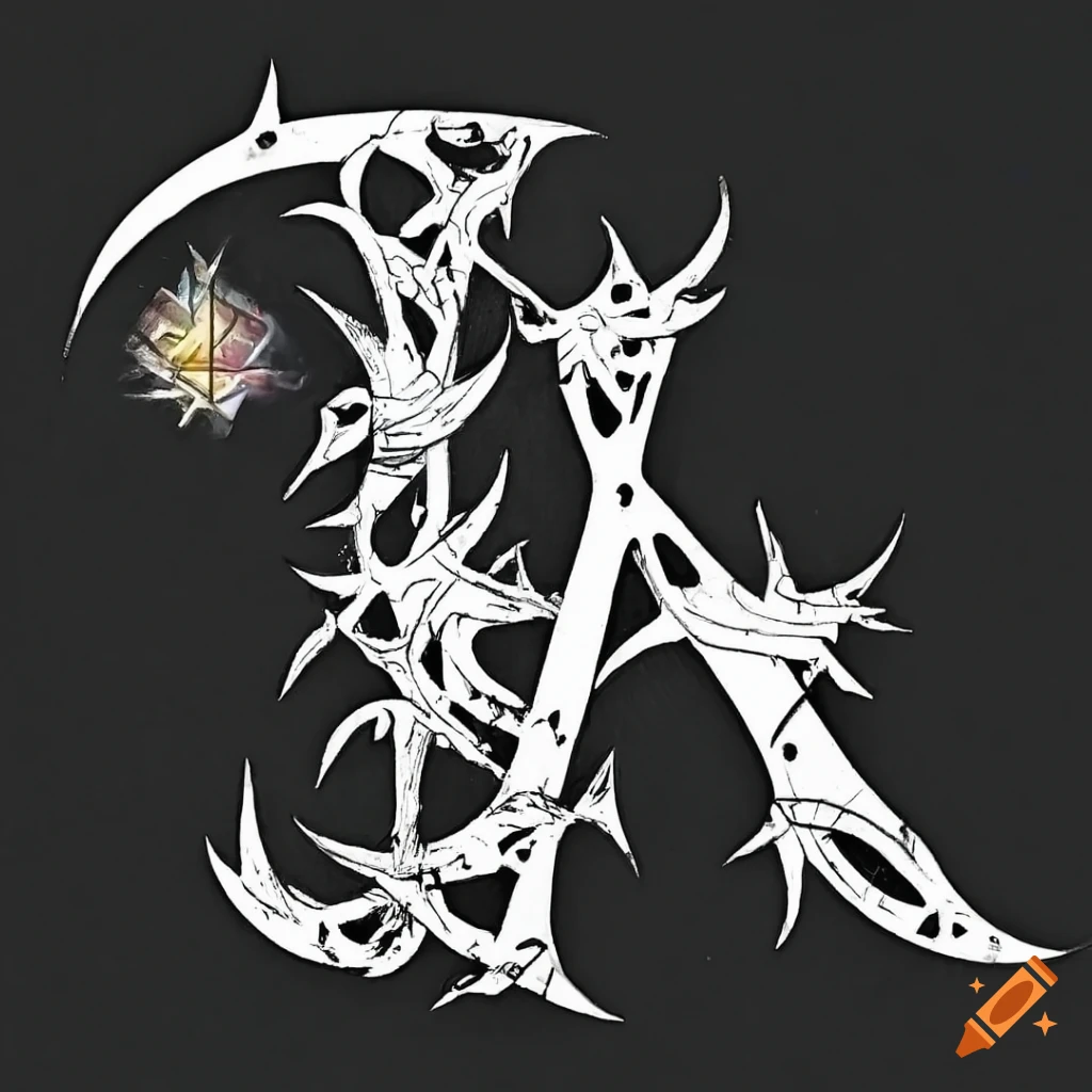 Final fantasy style ornamental heraldric flower branches in black and white