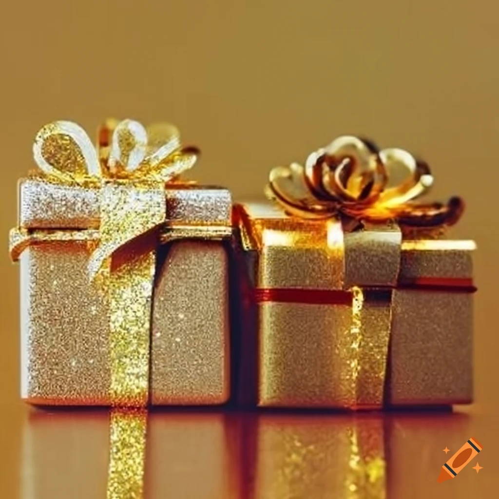 Two golden glittery presents