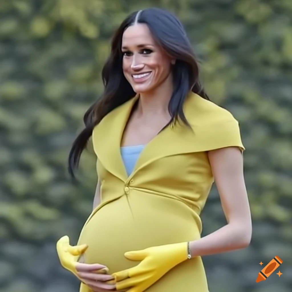 Pregnant meghan markle wearing yellow rubber gloves on Craiyon