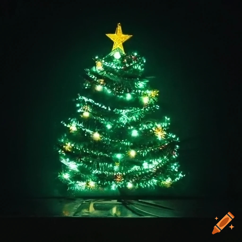 Small Christmas tree with lights in a jar