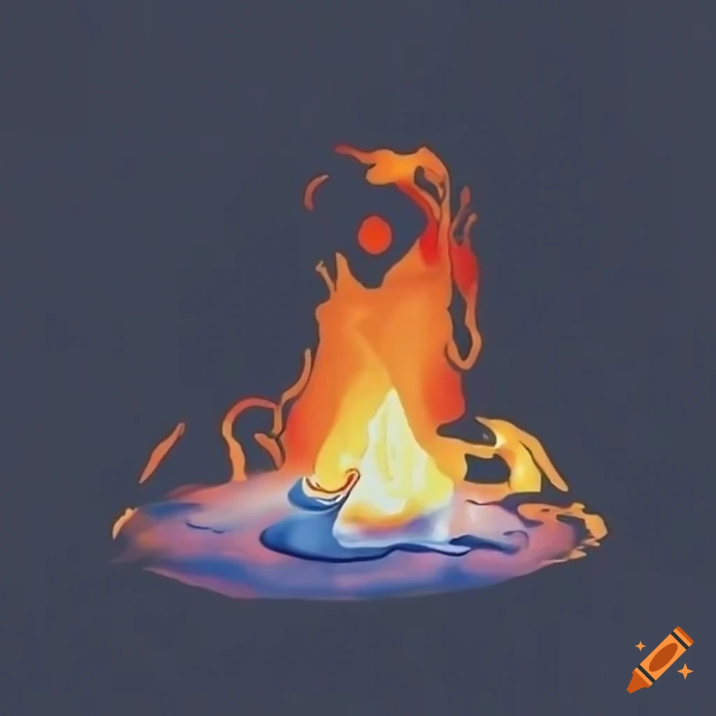 Abstract depiction of water flowing around a campfire in salvador dali ...