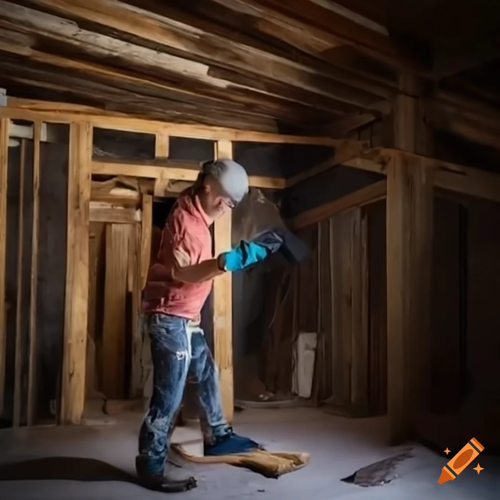Construction worker renovating old Finnish house