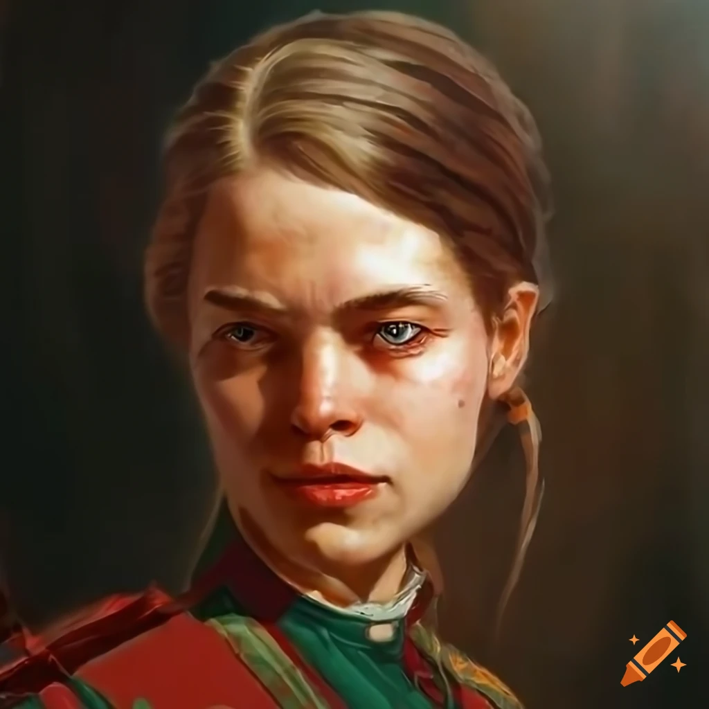 Closeup portrait of a young revolutionary peasant in detailed art style