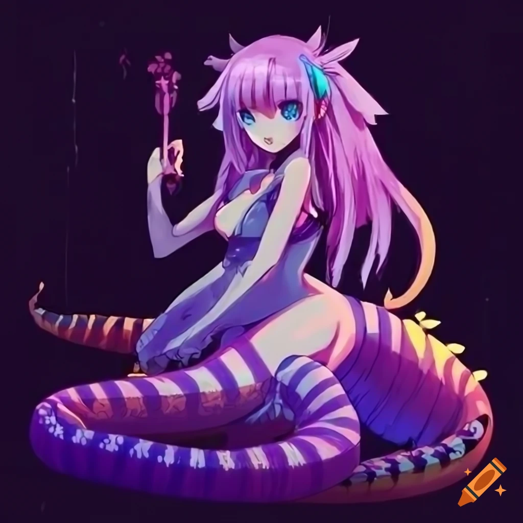 Anime lizard girl with purple and orange coloration