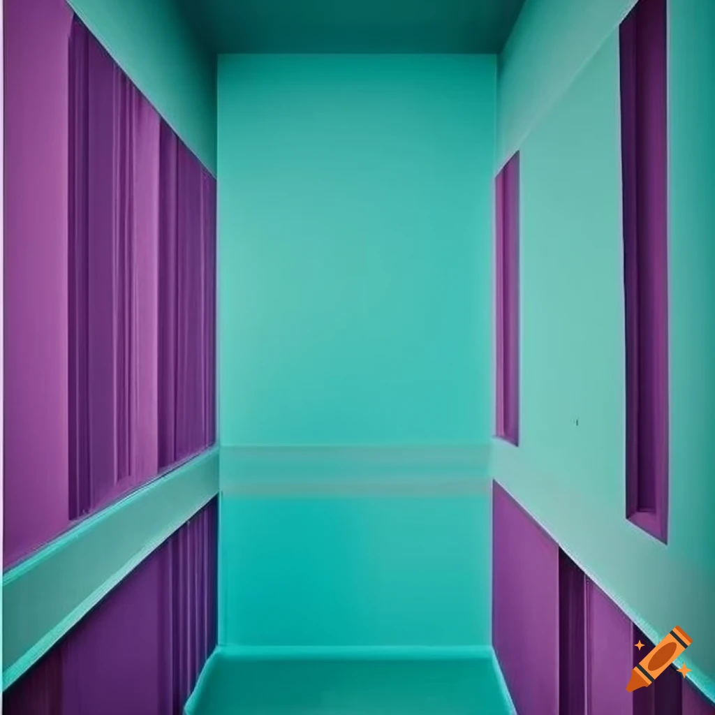 Square room with turquoise and vivid purple walls on Craiyon