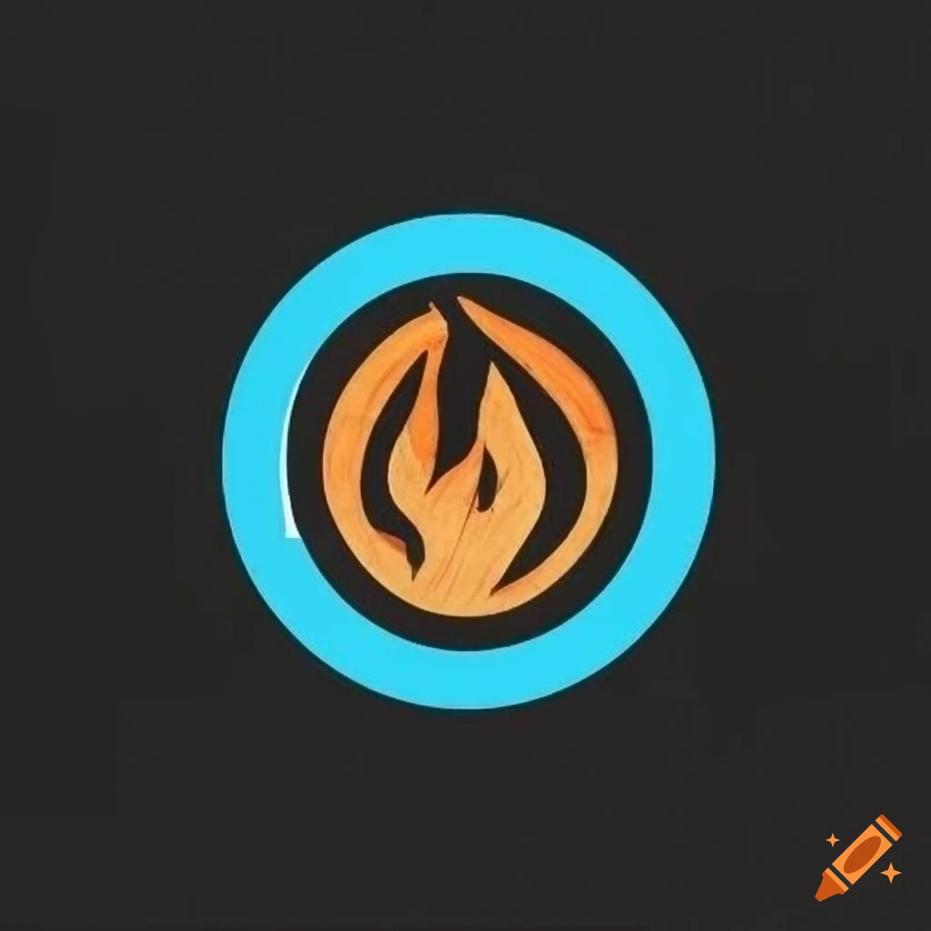 Circular logo with wooden logs and fire for camping gear company on Craiyon