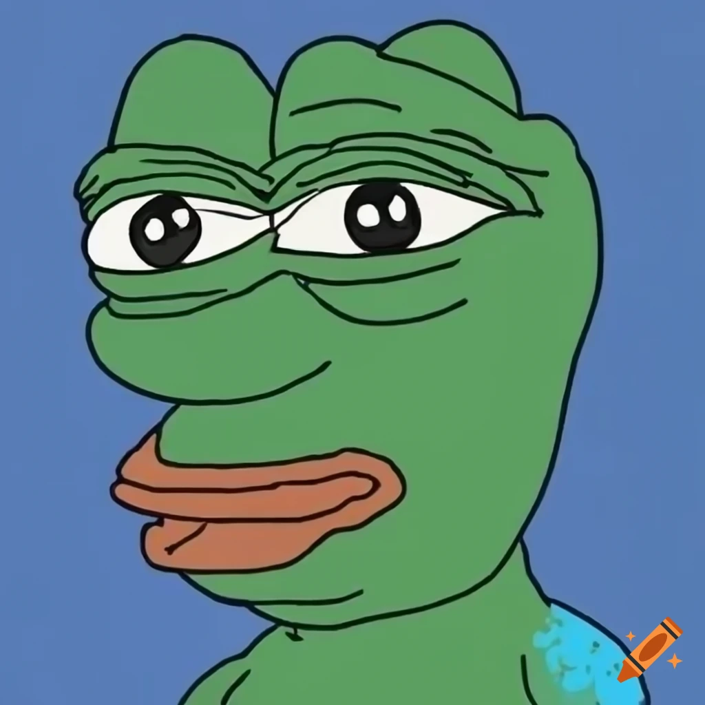 Blue surprised pepe the frog in sticker style
