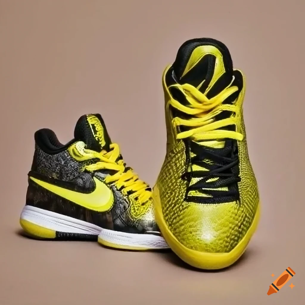 Nike basketball shoe in black yellow and white color from the side