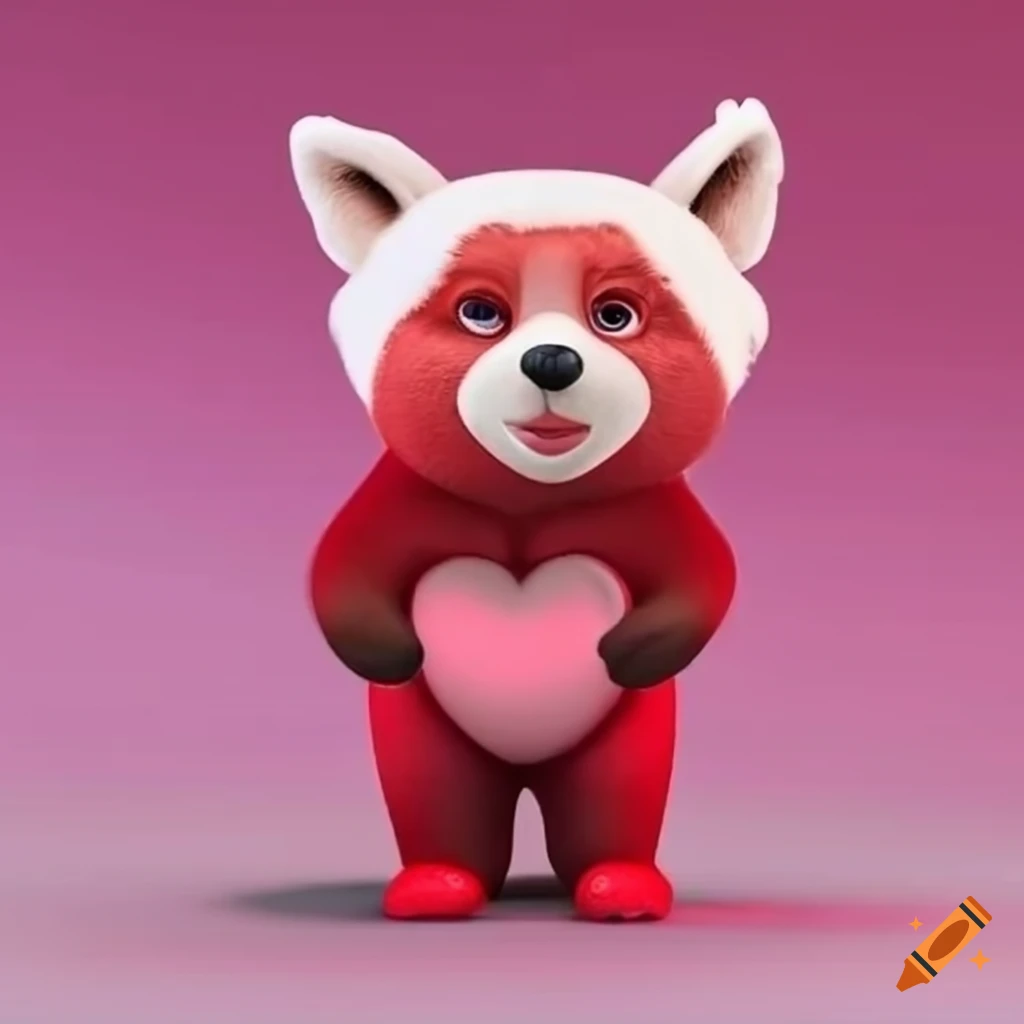Cute 3d Pink And Red Valentine Panda Bear Character Design With Heart Markings On Craiyon 