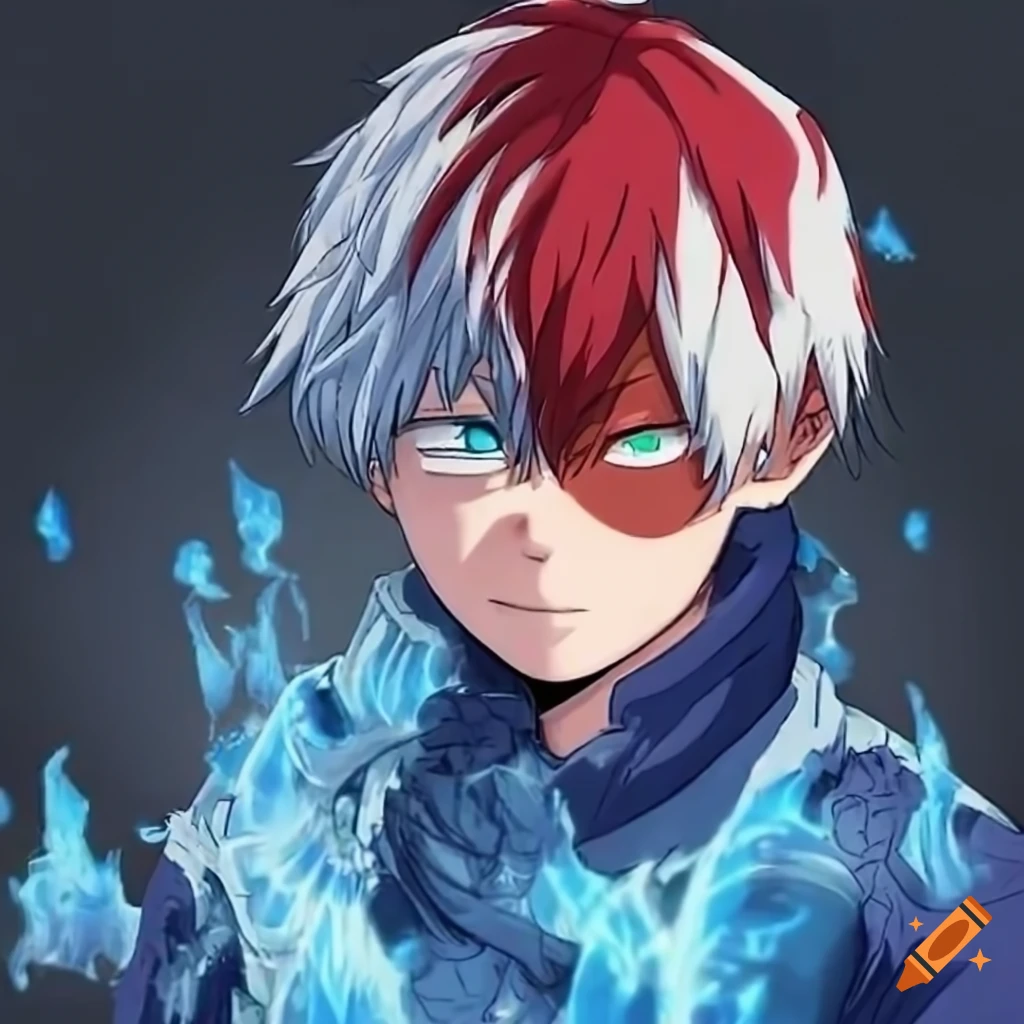 Shoto todoroki using his ice and fire powers on Craiyon