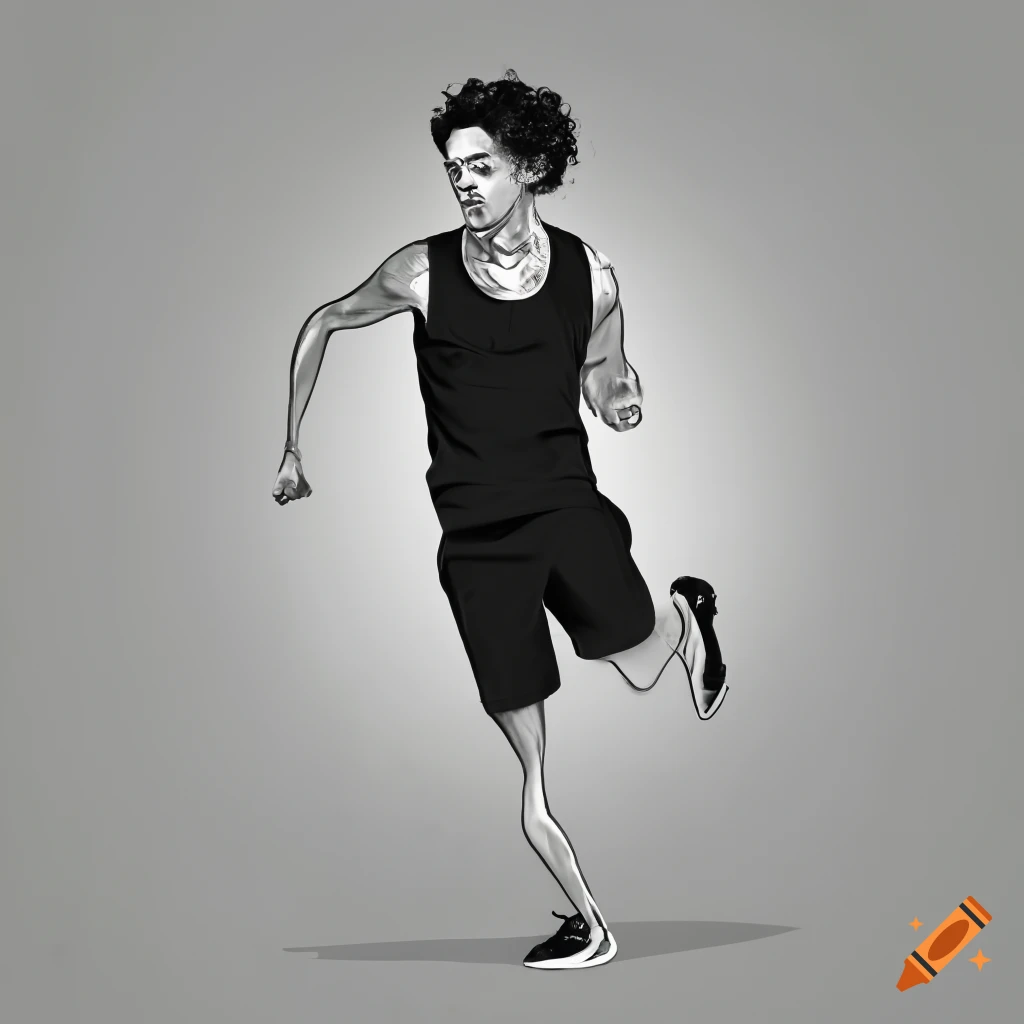 Man in his late 20s with short curly hair running in sports attire