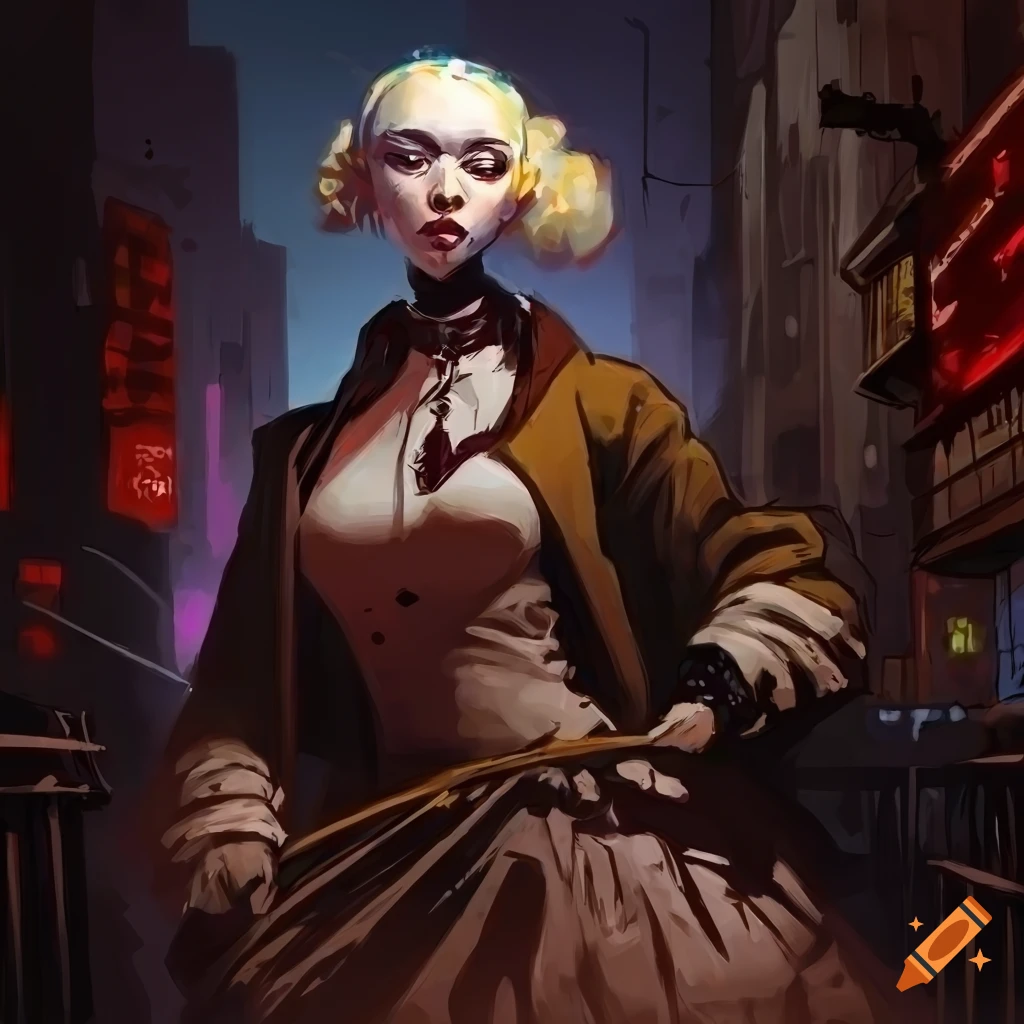 Family of gangsters in a cyberpunk world with art deco style