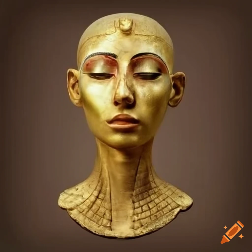 Realistic statue of an ancient egyptian female god with glowing eyes
