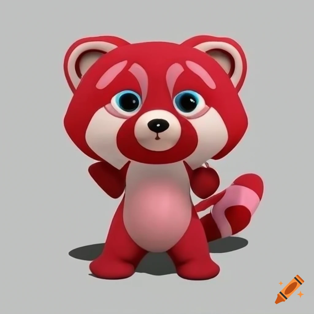Cute 3d Pink And Red Valentine Panda Bear Character With Heart Markings 