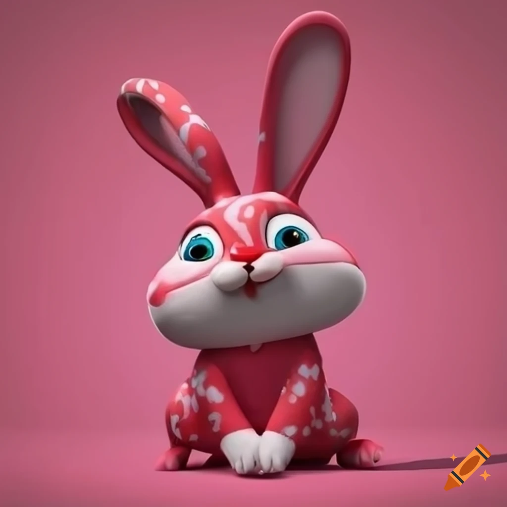 Cute 3d Pink And Red Valentine Rabbit With Heart Markings 