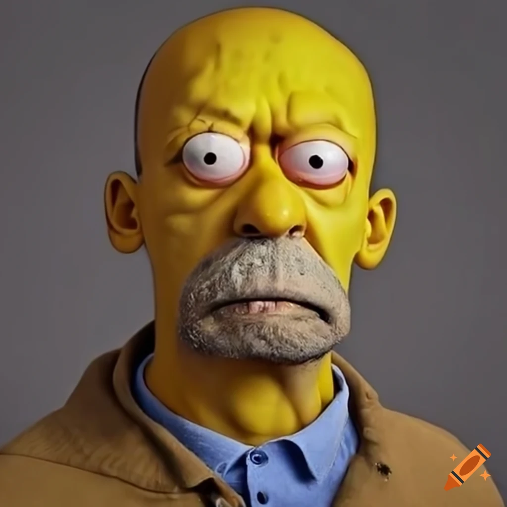 Hyper realistic homer simpson staring into the camera