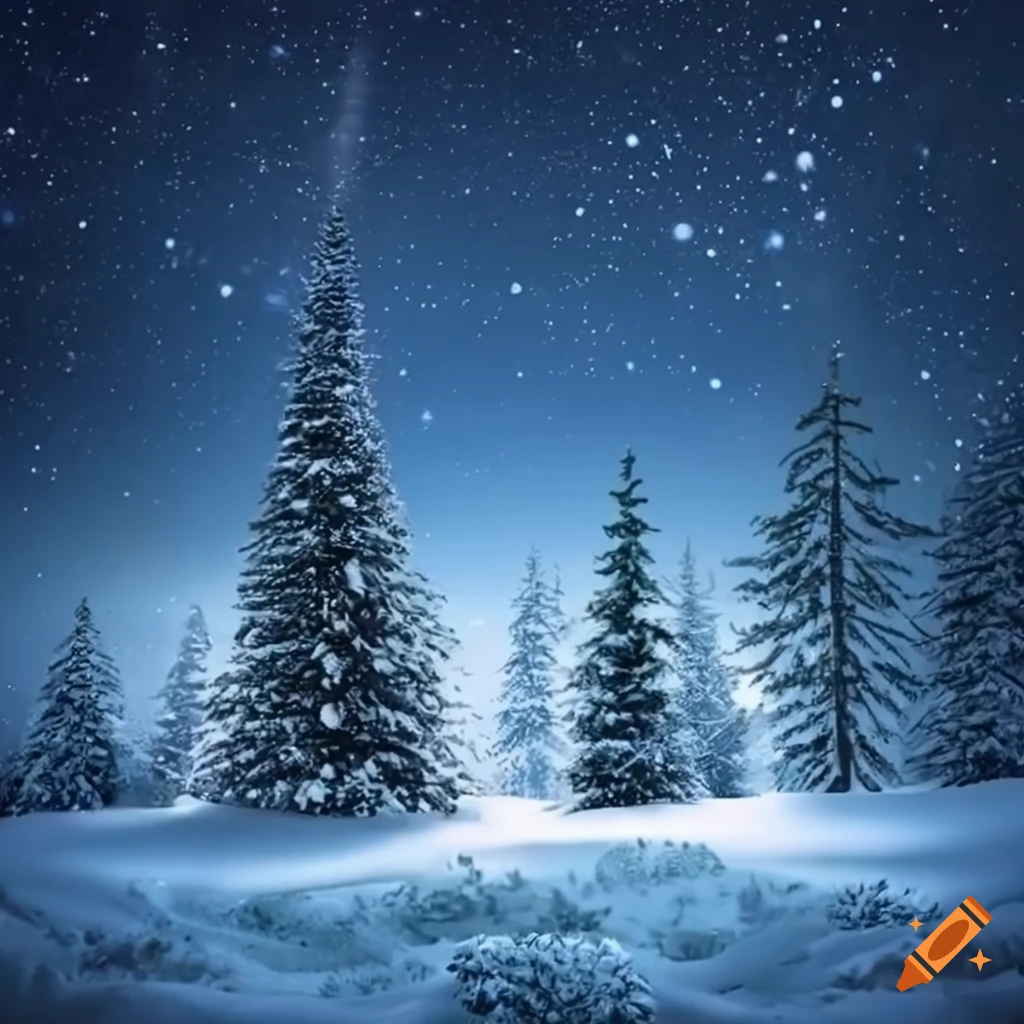 Snow covered forest with stars in a christmas theme